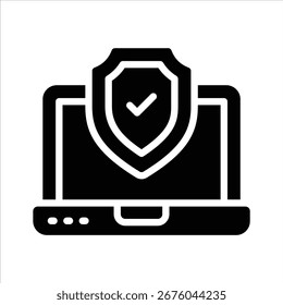 Um ícone de glifo premium de um laptop seguro e bem protegido