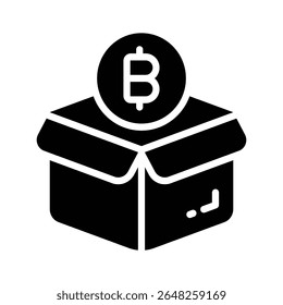 Ícone de estilo de glifo premium da caixa de bitcoin segura
