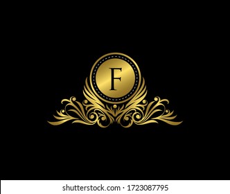 Premium Gold Bagde F Letter Icon. Luxury Boutique Logo Vector Design.