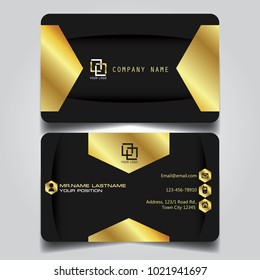 Premium Gold Black Name Card And Business Card With With Creative Design Horizontal Curve Corner Standard Size Vector Illustration Template.