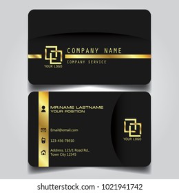 Premium Gold Black Name Card And Business Card With With Creative Design Horizontal Curve Corner Standard Size Vector Illustration Template.