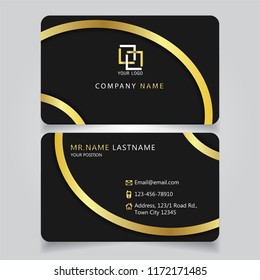 Premium Gold Black name card and business card with with creative design horizontal curve corner standard size vector illustration template.