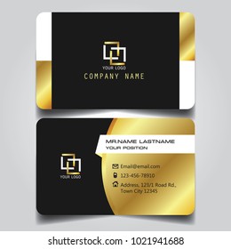 Premium Gold Black And White Name Card And Business Card With With Creative Design Horizontal Curve Corner Standard Size Vector Illustration Template.