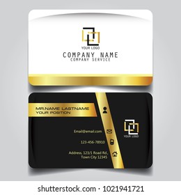 Premium Gold Black and White name card and business card with with creative design horizontal curve corner standard size vector illustration template.