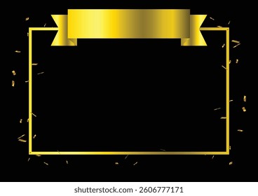 Premium gold border with confetti vector. Luxury golden frame with space for your text.