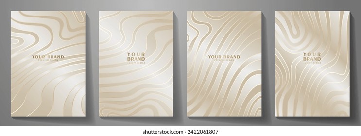 Premium gold cover design set with lines and gradient. Luxury background cover design, invitation, poster, flyer, wedding card, luxe invite, prestigious voucher, catalog, brochure. Elegant covers.