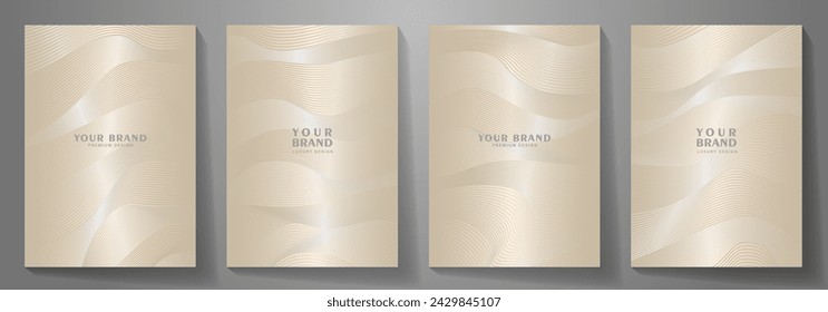 Premium gold cover design set with lines and gradient. Luxury background cover design, invitation, poster, flyer, wedding card, luxe invite, prestigious voucher, catalog, brochure. Elegant covers.