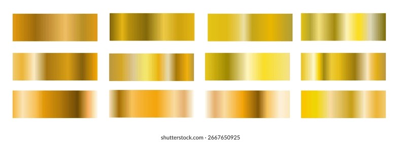 Premium gold gradient bar set featuring ten unique transitions in warm metallic tones, ideal for luxury branding, festive design, and elegant digital interfaces. 