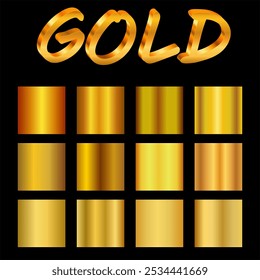 Premium Gold Gradient Set. Set of festive metallic gold vector gradients. Best color palette for luxury emblems..