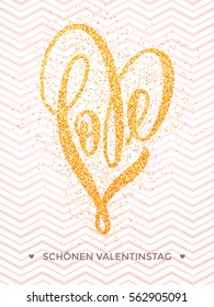 Premium Gold Herz Valentine lieben Schrift auf vektor golden zag wavy Muster für luxuriöse weiße Karte.