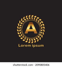 Premium Gold Luxury Logo Design With Black Background . Gold A Letter Logo Design Template.