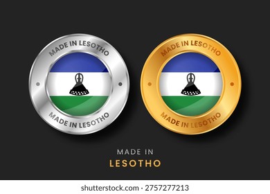 Premium gold and silver metallic seals with the Lesotho flag. High quality Made in Lesotho emblems for product packaging, export branding, and manufacturing origin identification.