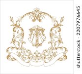 Premium Gold vintage baroque frame scroll ornament engraving crest floral retro pattern antique style acanthus foliage swirl decorative design element filigree calligraphy
