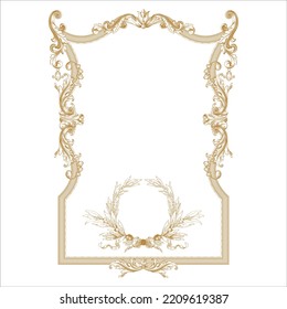 Premium Gold vintage baroque frame scroll ornament engraving border floral retro pattern antique style acanthus foliage swirl decorative design element