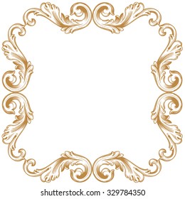 Premium Gold vintage baroque frame scroll ornament engraving border floral retro pattern antique style acanthus foliage swirl decorative design element filigree calligraphy