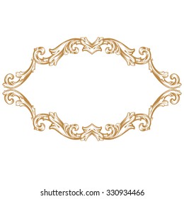 Premium Gold vintage baroque frame scroll ornament engraving border floral retro pattern antique style acanthus foliage swirl decorative design element filigree calligraphy