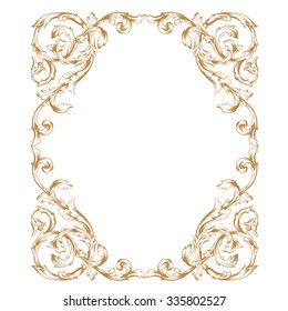 Premium Gold vintage baroque frame scroll ornament engraving border floral retro pattern antique style acanthus foliage swirl decorative design element filigree calligraphy