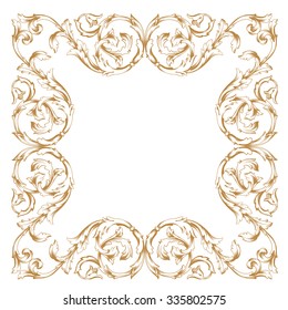 Premium Gold vintage baroque frame scroll ornament engraving border floral retro pattern antique style acanthus foliage swirl decorative design element filigree calligraphy