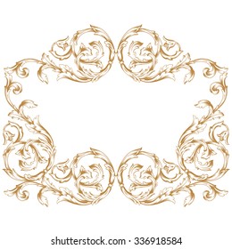 Premium Gold vintage baroque frame scroll ornament engraving border floral retro pattern antique style acanthus foliage swirl decorative design element filigree calligraphy