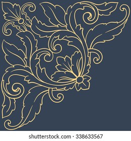 Premium Gold vintage baroque frame scroll ornament engraving border floral retro pattern antique style acanthus foliage swirl decorative design element filigree calligraphy