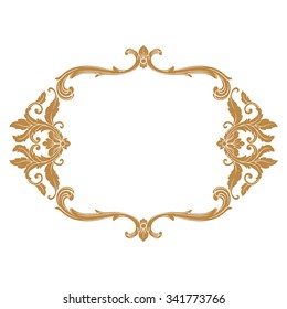 Premium Gold vintage baroque frame scroll ornament engraving border floral retro pattern antique style acanthus foliage swirl decorative design element filigree calligraphy