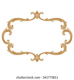 Premium Gold vintage baroque frame scroll ornament engraving border floral retro pattern antique style acanthus foliage swirl decorative design element filigree calligraphy