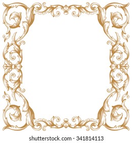 Premium Gold vintage baroque frame scroll ornament engraving border floral retro pattern antique style acanthus foliage swirl decorative design element filigree calligraphy