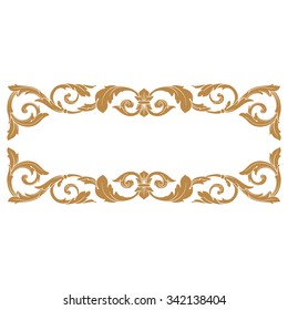 Premium Gold vintage baroque frame scroll ornament engraving border floral retro pattern antique style acanthus foliage swirl decorative design element filigree calligraphy