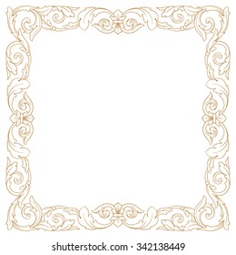 Premium Gold vintage baroque frame scroll ornament engraving border floral retro pattern antique style acanthus foliage swirl decorative design element filigree calligraphy