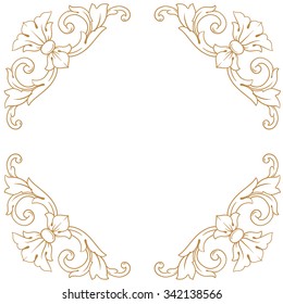 Premium Gold vintage baroque frame scroll ornament engraving border floral retro pattern antique style acanthus foliage swirl decorative design element filigree calligraphy
