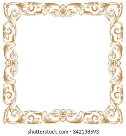 Premium Gold vintage baroque frame scroll ornament engraving border floral retro pattern antique style acanthus foliage swirl decorative design element filigree calligraphy