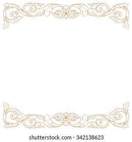 Premium Gold vintage baroque frame scroll ornament engraving border floral retro pattern antique style acanthus foliage swirl decorative design element filigree calligraphy