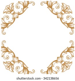 Premium Gold vintage baroque frame scroll ornament engraving border floral retro pattern antique style acanthus foliage swirl decorative design element filigree calligraphy