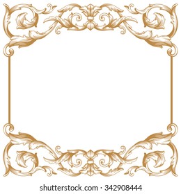 Premium Gold vintage baroque frame scroll ornament engraving border floral retro pattern antique style acanthus foliage swirl decorative design element filigree calligraphy