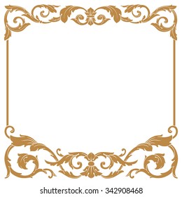 Premium Gold vintage baroque frame scroll ornament engraving border floral retro pattern antique style acanthus foliage swirl decorative design element filigree calligraphy