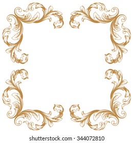 Premium Gold vintage baroque frame scroll ornament engraving border floral retro pattern antique style acanthus foliage swirl decorative design element filigree calligraphy
