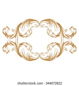 Premium Gold vintage baroque frame scroll ornament engraving border floral retro pattern antique style acanthus foliage swirl decorative design element filigree calligraphy