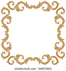 Premium Gold vintage baroque frame scroll ornament engraving border floral retro pattern antique style acanthus foliage swirl decorative design element filigree calligraphy