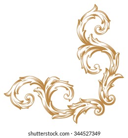 Premium Gold vintage baroque frame scroll ornament engraving border floral retro pattern antique style acanthus foliage swirl decorative design element filigree calligraphy