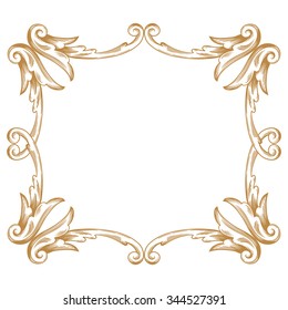 Premium Gold vintage baroque frame scroll ornament engraving border floral retro pattern antique style acanthus foliage swirl decorative design element filigree calligraphy