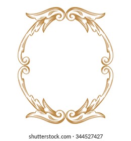 Premium Gold vintage baroque frame scroll ornament engraving border floral retro pattern antique style acanthus foliage swirl decorative design element filigree calligraphy