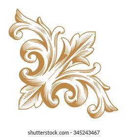 Premium Gold vintage baroque frame scroll ornament engraving border floral retro pattern antique style acanthus foliage swirl decorative design element filigree calligraphy