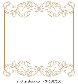 Premium Gold vintage baroque frame scroll ornament engraving border floral retro pattern antique style acanthus foliage swirl decorative design element filigree calligraphy