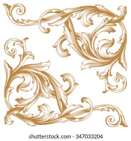 Premium Gold vintage baroque frame scroll ornament engraving border floral retro pattern antique style acanthus foliage swirl decorative design element filigree calligraphy 