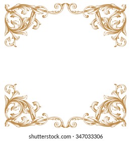 Premium Gold vintage baroque frame scroll ornament engraving border floral retro pattern antique style acanthus foliage swirl decorative design element filigree calligraphy 