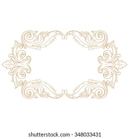 Premium Gold vintage baroque frame scroll ornament engraving border floral retro pattern antique style acanthus foliage swirl decorative design element filigree calligraphy