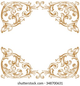 Premium Gold vintage baroque frame scroll ornament engraving border floral retro pattern antique style acanthus foliage swirl decorative design element filigree calligraphy