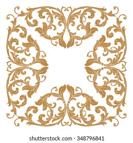 Premium Gold vintage baroque frame scroll ornament engraving border floral retro pattern antique style acanthus foliage swirl decorative design element filigree calligraphy