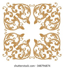 Premium Gold vintage baroque frame scroll ornament engraving border floral retro pattern antique style acanthus foliage swirl decorative design element filigree calligraphy