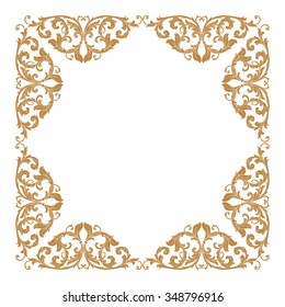 Premium Gold vintage baroque frame scroll ornament engraving border floral retro pattern antique style acanthus foliage swirl decorative design element filigree calligraphy